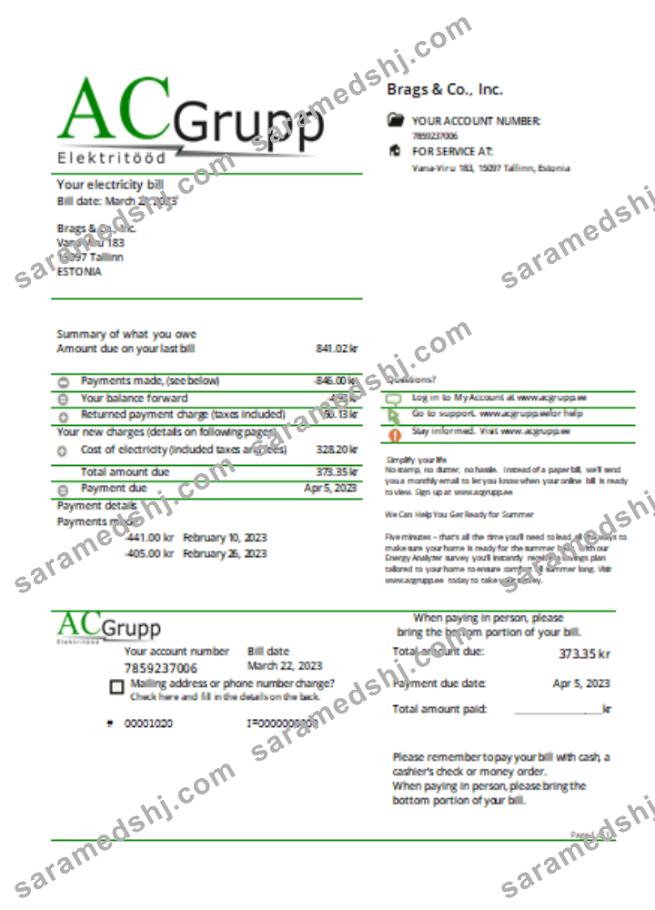 AC Grupp OÜ electricity utility business bill SCR
